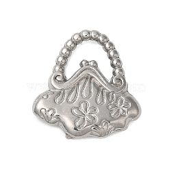 Non-Tarnish 304 Stainless Steel Pendants, Handbag with Flower Charms, Stainless Steel Color, 16x15x2mm, Hole: 2.5x5mm(STAS-N103-46P)