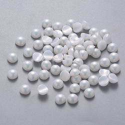 ABS Plastic Imitation Pearl Cabochons, Nail Art Decoration Accessories, Rainbow Plated, Half Round, White, 6x4mm(MRMJ-Q092-6mm-C01)
