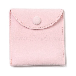 Velvet Jewelry Bags, Jewelry Storage Pouches with Snap Button, Square, Misty Rose, 9.5x9.5x1cm(TP-M002-01C-04)