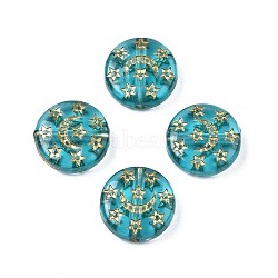 Plating Acrylic Beads, Metal Enlaced, Flat Round, Dark Turquoise, 12.5x4.5mm, Hole: 1.6mm(X-PACR-N008-022)