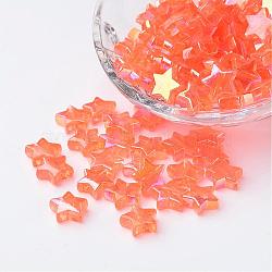 Eco-Friendly Transparent Acrylic Beads, Star, Orange, AB Color, about 10mm in diameter, 4mm thick, hole:1.5mm. about 2140pcs/500g(PL556-4)