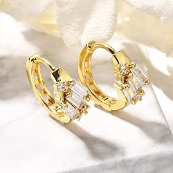 Brass Micro Pave Clear Cubic Zirconia Hoop Earrings, Rack Plating, Long-Lasting Plated, Cadmium Free & Lead Free, Clear, 15x7mm(EJEW-C126-12G)