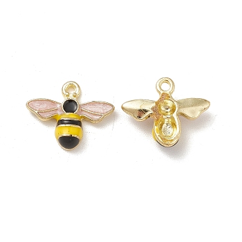 Alloy Enamel Pendants, Light Gold, Bees Charms, Black, 12x14.5x4mm, Hole: 1.2mm