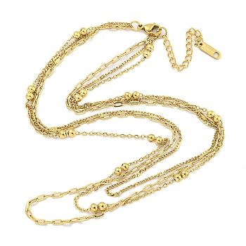 Ion Plating(IP) 304 Stainless Steel Multi Layered Necklaces, Paperclip Chain & Curb Chain & Cable Chain Necklaces, Real 18K Gold Plated, 15.63 inch(39.7cm), 1.8~3.5mm