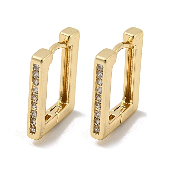 Brass with Clear Cubic Zirconia Hoop Earrings, Rectangle, Light Gold, 15x2mm