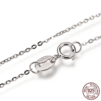 Rhodium Plated 925 Sterling Silver Cable Chain Necklaces, with Spring Ring Clasps, Thin Chain, Platinum, 16 inchx1mm