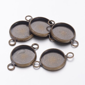 Brass Cabochon Connector Settings, Plain Edge Bezel Cups, Nickel Free, Flat Round, Antique Bronze, Tray: 12mm, 22x14x2mm, Hole: 2mm