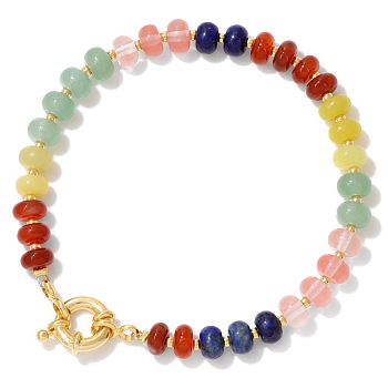 Natural & Synthetic Mixed Gemstone Beads Stretch Bracelets, Jewely for Women, Rondelle, 7-7/8 inch(20cm)