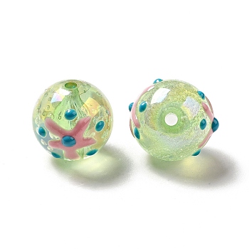 AB Color Transparent Crackle Acrylic Round Beads, Halloween Starfish Bead, with Enamel, Light Green, 19.5x20mm, Hole: 3mm