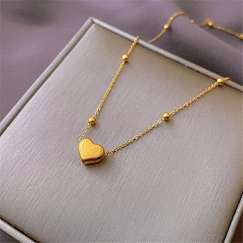 Heart Pendant Necklaces, Titanium Steel Cable Chain Necklace for Women, Real 18K Gold Plated, 17.72 inch(45cm)