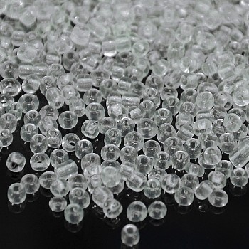 Glass Seed Beads, Transparent, Round, Round Hole, White, 8/0, 3mm, Hole: 1mm, about 1111pcs/50g, 50g/bag, 18bags/2pounds