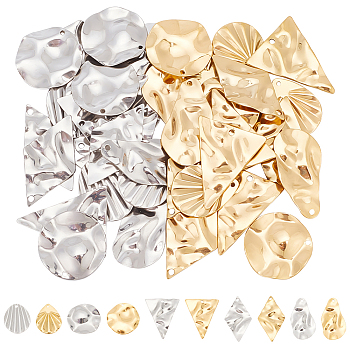 40Pcs 10 Styles 201 Stainless Steel Pendant, Textured Charms, Teardrop/Rhombus/Flat Round/Triangle, Golden & Stainless Steel Color, 22~32.5x17~18x1mm, Hole: 1.2~1.6mm, 4pcs/style