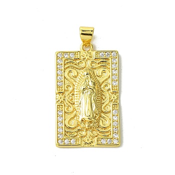 Real 18K Gold Plated Brass Micro Pave Clear Cubic Zirconia Pendants, Rectangle, 30x18x3.5mm, Hole: 3x3.5mm