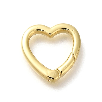 Rack Plating Heart Brass Spring Gate Rings, Long-Lasting Plated, Lead Free & Cadmium Free, Real 18K Gold Plated, 15.5x15.5x2.5mm, inner diameter: 8.5x11mm