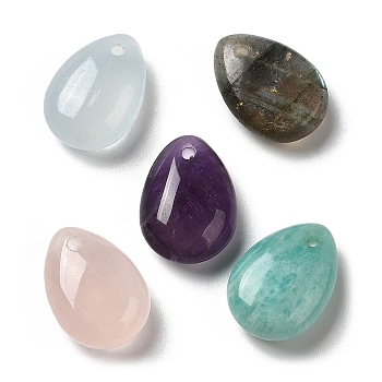 Natural Mixed Gemstone Teardrop Charms, for Pendant Necklace Making, 14x10x6mm, Hole: 1mm