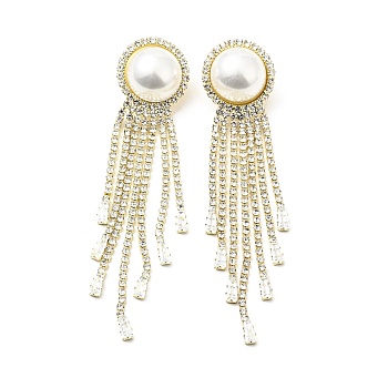 Crystal Rhinestone Dangle Stud Earrings with Imitation Pearl, Brass Long Tassel Earrings with 925 Sterling Silver Pins for Women, Light Gold, Round Pattern, 93mm, Pin: 0.8mm