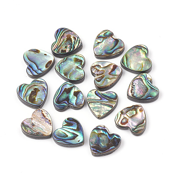 Abalone Shell/Paua Shell Beads, Heart, Colorful, 14x14x4mm, Hole: 1.2mm