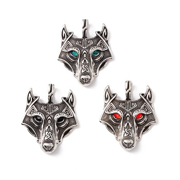 304 Stainless Steel Pendants, with Rhinestone Eyes, Wolf, Mixed Color, 49x39x7mm, Hole: 5.5X9.5mm