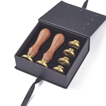 (Defective Closeout Sale: Rusty) Wax Seal Stamp Sets, Including Brass Stamp Head and Wood Handles, Golden, Handle: 89x35mm, Stamp Head: 25.5x14.5mm, about 6pcs/box