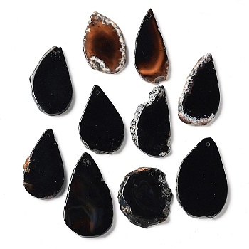 Dyed Mixed Shape Natural Agate Gemstone Big Pendants, Black, 39~85x26~62x5~6mm, Hole: 2mm