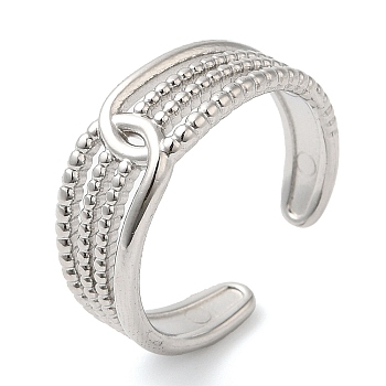 304 Stainless Steel Hollow Open Cuff Ring for Women, Stainless Steel Color, Inner Diameter: 18mm