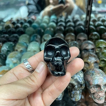 Natural Obsidian Halloween Skull Figurine Display Decorations, Energy Stone Ornaments, 50mm