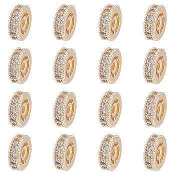 Brass Micro Pave Clear Cubic Zirconia Beads, Nickel Free, Wheel, Real 14K Gold Plated, 8.5x2.5mm, Hole: 1.6mm, 16pcs/box
