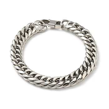 201 Stainless Steel Cuban Link Chains Bracelet for Men Women, Stainless Steel Color, 8-7/8 inch(22.4cm), 11.5mm Wide