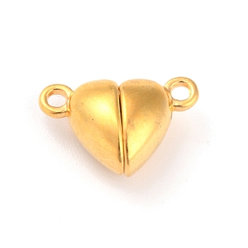 Alloy Magnetic Clasps with Loops, Heart, Golden, 15x9.5x6mm, Hole: 1.5mm