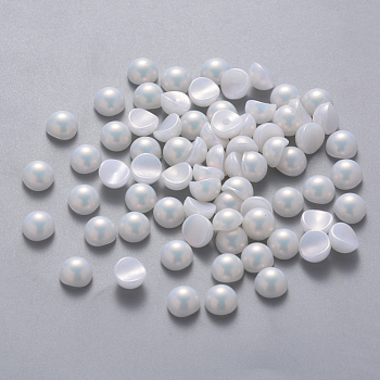 ABS Plastic Imitation Pearl Cabochons, Nail Art Decoration Accessories, Rainbow Plated, Half Round, White, 6x4mm