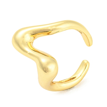 Brass Wave Open Cuff Rings, Lead Free & Cadmium Free, Real 18K Gold Plated, Us Size 5 1/4(15.9mm)