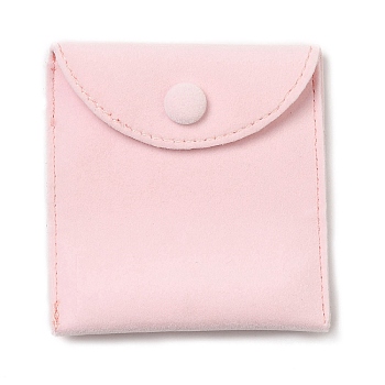Velvet Jewelry Bags, Jewelry Storage Pouches with Snap Button, Square, Misty Rose, 9.5x9.5x1cm