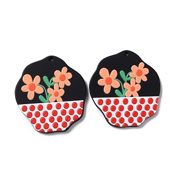 DIY Acrylic Embossed Print Pattern Earrings Pendant, Polygon with Flower, for Jewelry Accessories, Sandy Brown, 35x31.5x2.5mm, Hole: 1.5mm