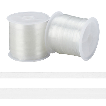 2Rolls 2 Style Flat TPU(Thermoplastic Polyurethane) Elastic Ribbon, Frosted Ribbon with Spool, Clear, 4~8x0.12~0.2mm, 1roll/style