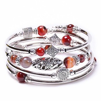 Bohemian Multi-Layered Natural Banded Agate Wrap Bracelet Women's Jewelry, show in picture