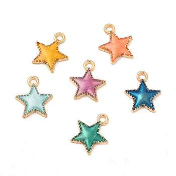 Alloy Enamel Charms, Star Charm, Light Gold, Mixed Color, 15x13x2mm, Hole: 2mm