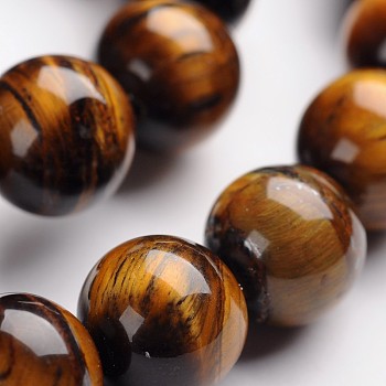 Round Natural Tiger Eye Gemstone Bead Strands, 12mm, Hole: 1mm, about 33pcs/strand, 14.9 inch