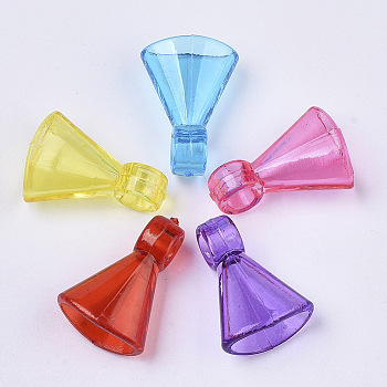 Transparent Acrylic Cord Ends, Dyed, Trumpet, Mixed Color, 22x15x9mm, Hole: 4mm, Inner Diameter: 12x6mm, about 704pcs/500g