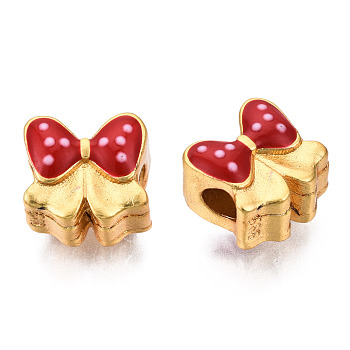 Alloy Enamel Beads, Matte Style, Cadmium Free & Lead Free, Bowknot, Dark Red, 9x10x8mm, Hole: 3mm