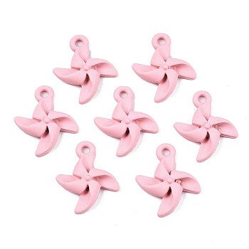 Spray Painted Alloy Pendants, Cadmium Free & Lead Free, Windmill, Pink, 16.5x14.5x3.5mm, Hole: 1.2mm