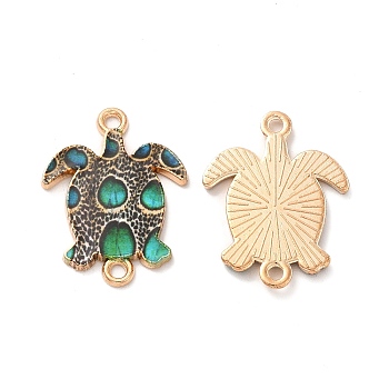 Printed Alloy Connector Charms, Sea Turtle Links, Light Gold, Nickel, Medium Sea Green, 23x18x1.5mm, Hole: 1.6mm