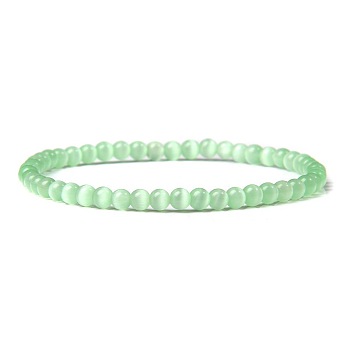 Cat Eye Beads Stretch Bracelets, Round, Green, 4mm