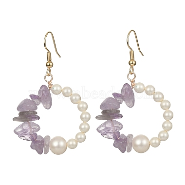 4Pcs 4 Style Natural Mixed Gemstone & Shell Pearl Ring Dangle Earrings(EJEW-TA00247)-3