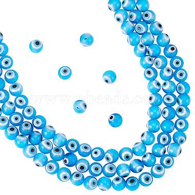 Light Blue Round Lampwork Beads