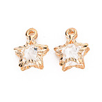 Rack Plating Eco-Friendly Iron Charms, with Crystal Rhinestone, Cadmium Free & Nickel Free & Lead Free, Star, Light Gold, 14x11x6mm, Hole: 1.6mm(IFIN-Q133-012-NR)
