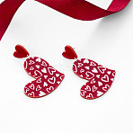 Valentine's Day Acrylic Heart Dangle Stud Earrings, Platinum, Red, 58x37mm(FS-WGE7447-06)