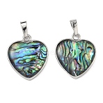 Abalone Shell/Paua Shell Pendants, with Platinum Tone Brass Bail, Heart, 25x21.5x3.5mm, Hole: 4.5x7.5mm(SSHEL-L008-03P-1)