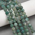Natural Druzy Agate Beads Strands, Round, Frosted, Dyed & Heated, Medium Aquamarine, 8mm, Hole: 1.2mm, about 48pcs/strand, 15.55''(39.5cm)(G-NH0024-A08-8mm)