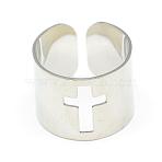 Tarnish Resistant Adjustable Stainless Steel Cuff Finger Rings, Wide Band Rings, Cross, Size 7, Stainless Steel Color, 17mm(RJEW-S038-048)
