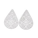 Non-Tarnish 201 Stainless Steel Pendants, Etched Metal Embellishments, Teardrop, Stainless Steel Color, 40x26.5x0.3mm, Hole: 1mm(X-STAS-B038-09P)